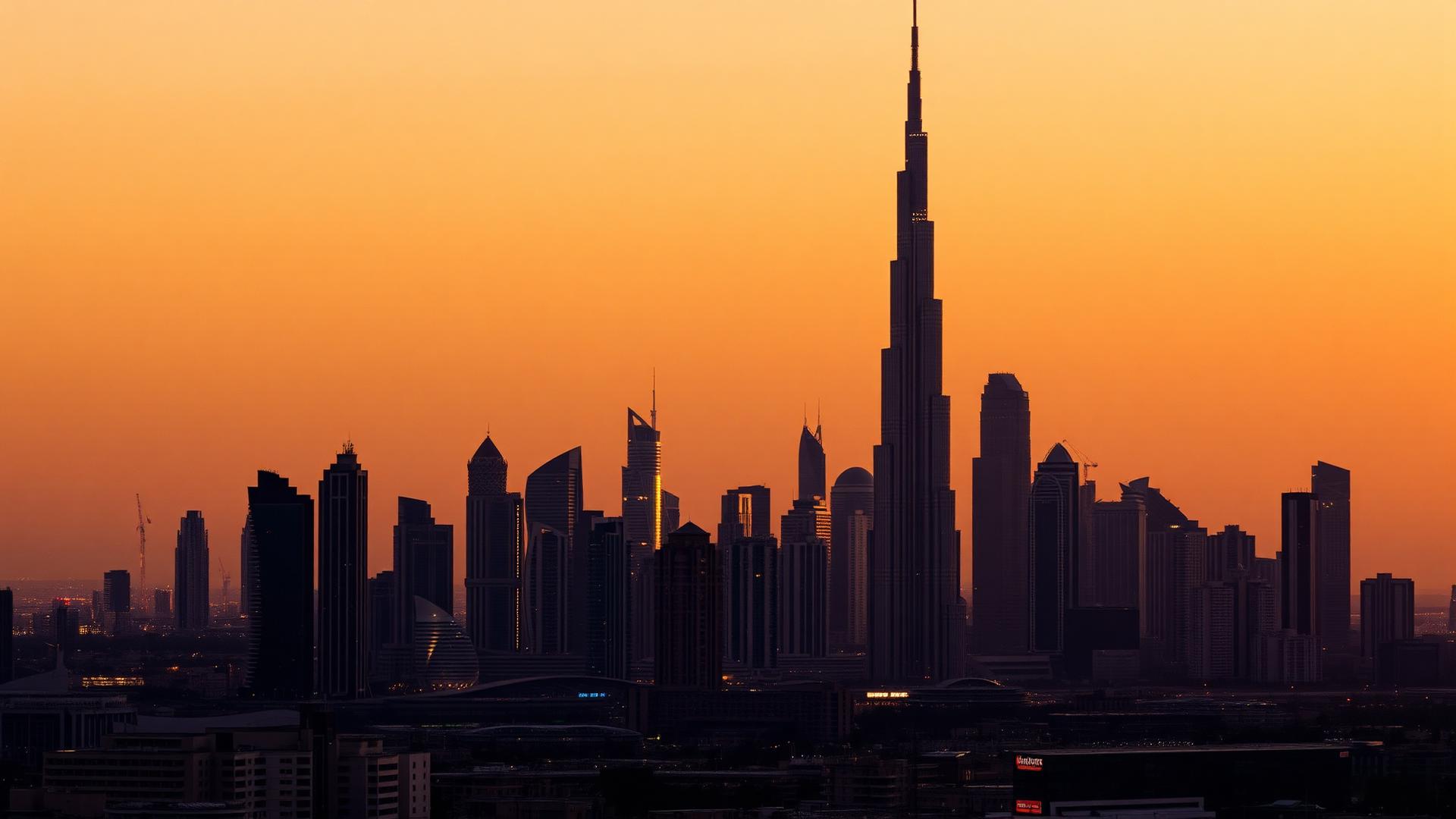 Dubai skyline at golden hour